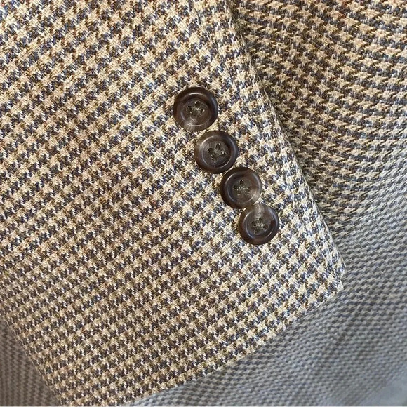 LANDS END Houndstooth Blazer Wool Silk Linen Blend Mens 46L Sport Coat Jacket - Picture 6 of 14